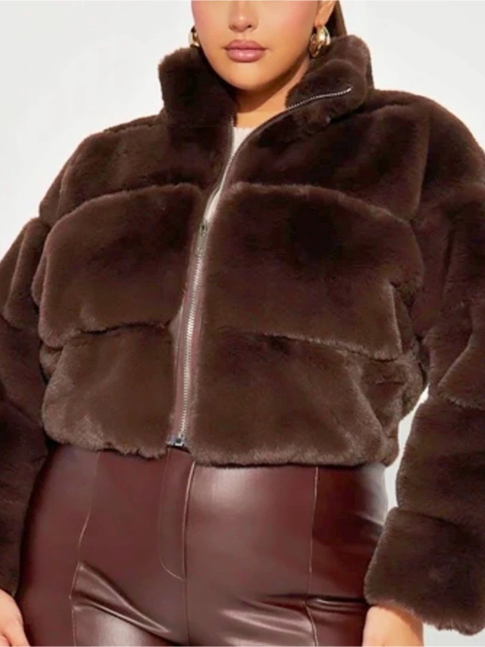 Fashion Nova Ella Faux Fur Jacket Brown 2X NWT